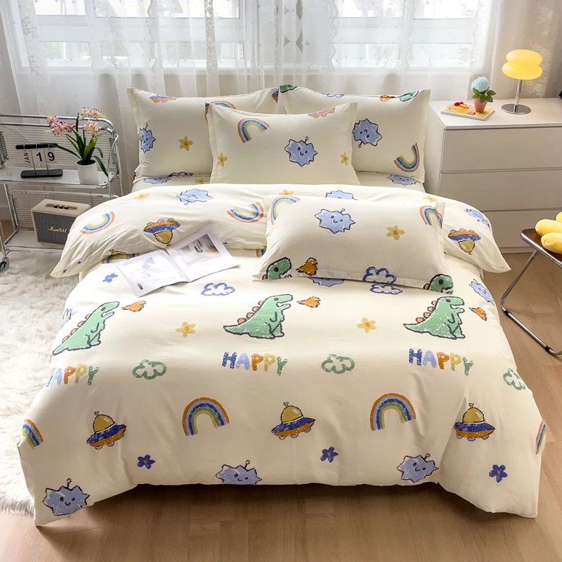 

Cartoon Dinosaur Rainbow Duvet Cover Set 100% Cotton Kawaii Bedding Set Lovely Comforter Covers Sets for Teens Boys Home Decor