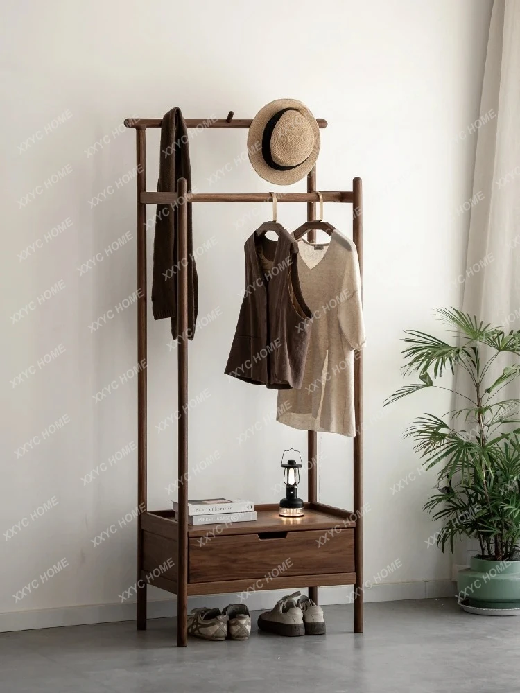 

Four-column hanger floor-to-ceiling bedroom black walnut solid wood storage shoe change coat rack