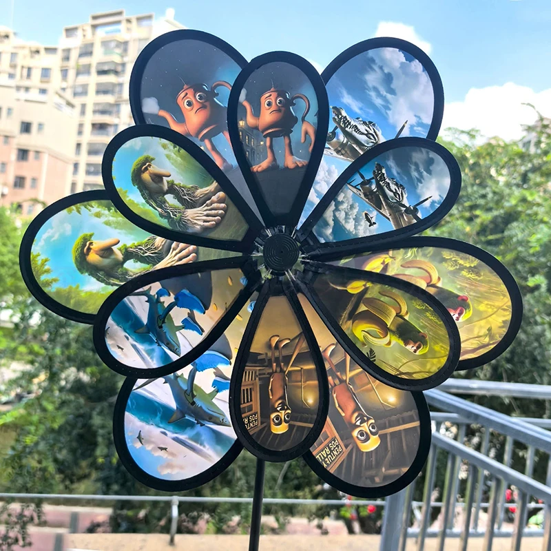 Classico mulino a vento anime di montagne e fiumi; Doppio strato, pieghevole, perfetto per il campeggio e la decorazione del giardino