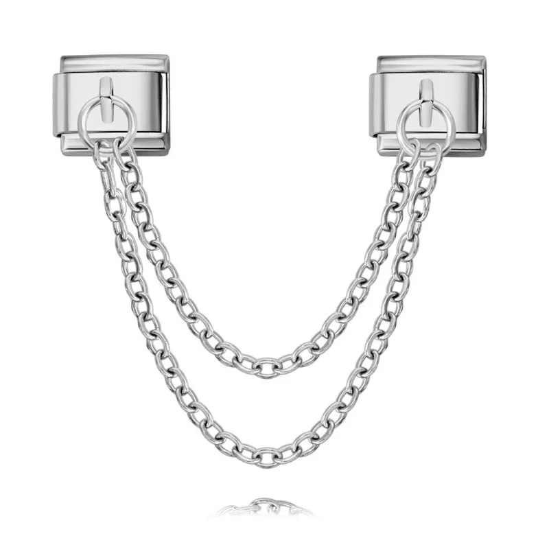 

Hot Gold and Silver Double Chain Pendant Fashion Italian Charm 9mm Links Stainless Steel Bracelet Men and Women DIY Jewelry Gift