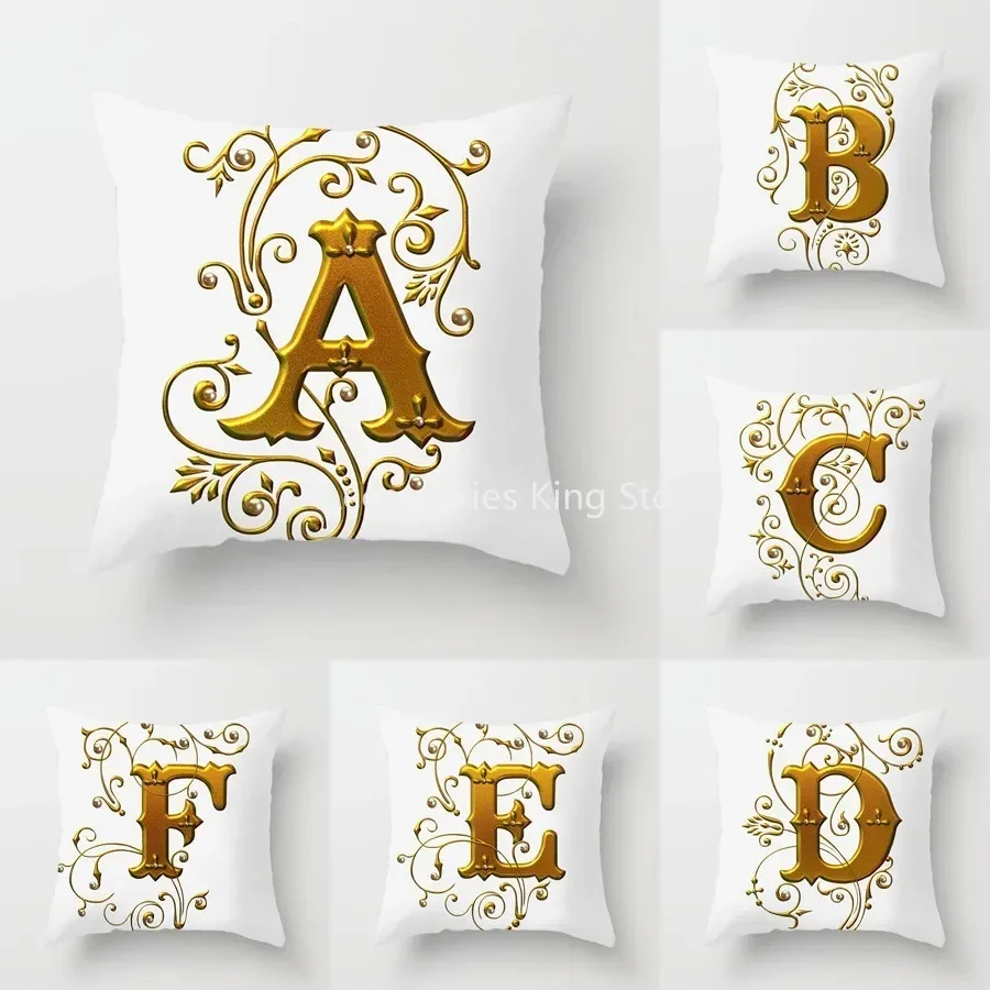 

45*45cm European Gold 26 LetterS PillowCase Digital Printed Peachskin Home Texile Pillowcase Home Decorative Sofa Cushion Cover