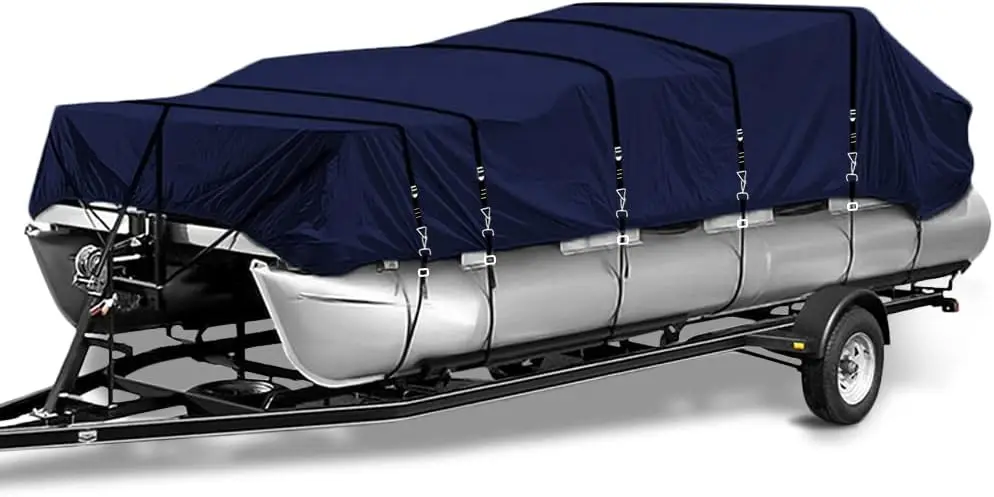 1200D Marine Grade Fade and Tear Resistant  Pontoon Boat Cover, Heavy-Duty Pontoon Covers (Navy, Length:21'-24' Beam