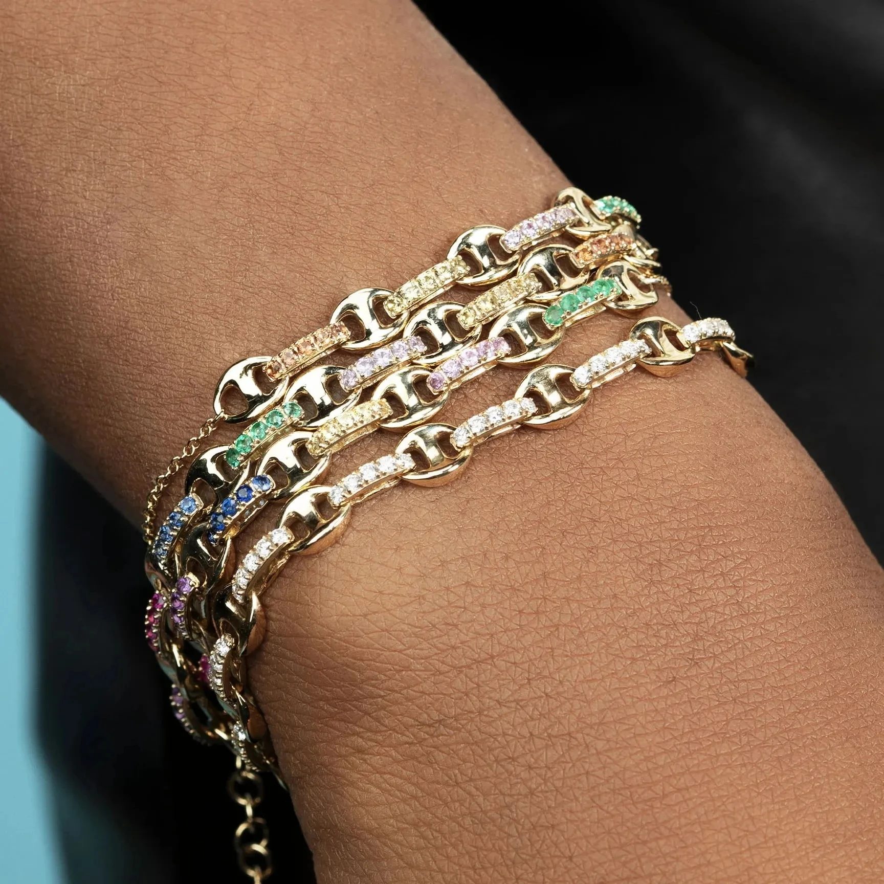 2026 New Gold COLOR Colorful Round Cz Charm Connector Rainbow Zircon Paved For Women Party Punk Hip Hop Bracelet Jewelry