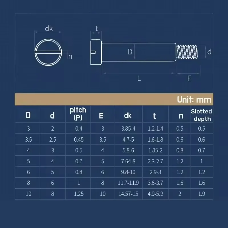 304 Stainless Steel Flat Slotted One-word Slot Positioning Shoulder Step Screw Plug Limit Screw Bearing Bolt M2 - M8