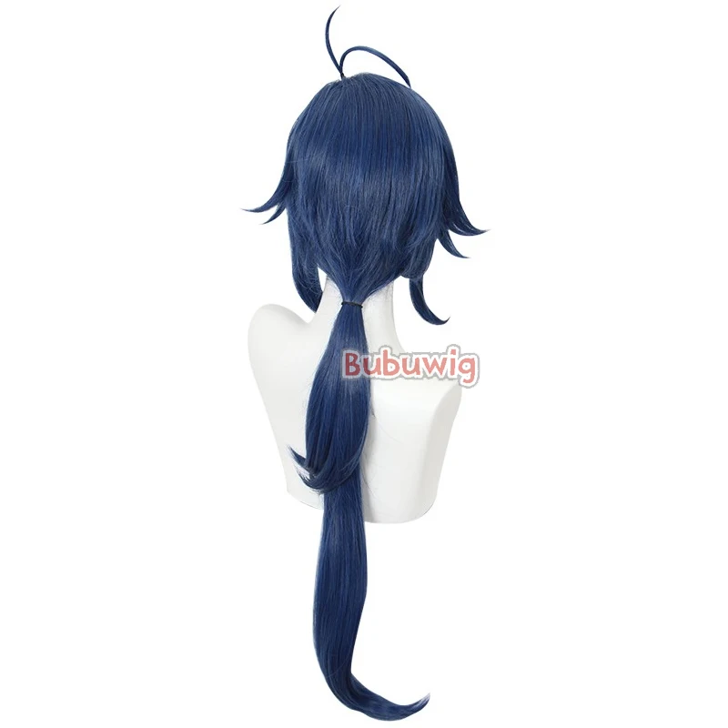 Bubuwig cabelo sintético genshin impacto kaeya cosplay peruca men halloween 80cm longo reta mista azul festa perucas resistente ao calor