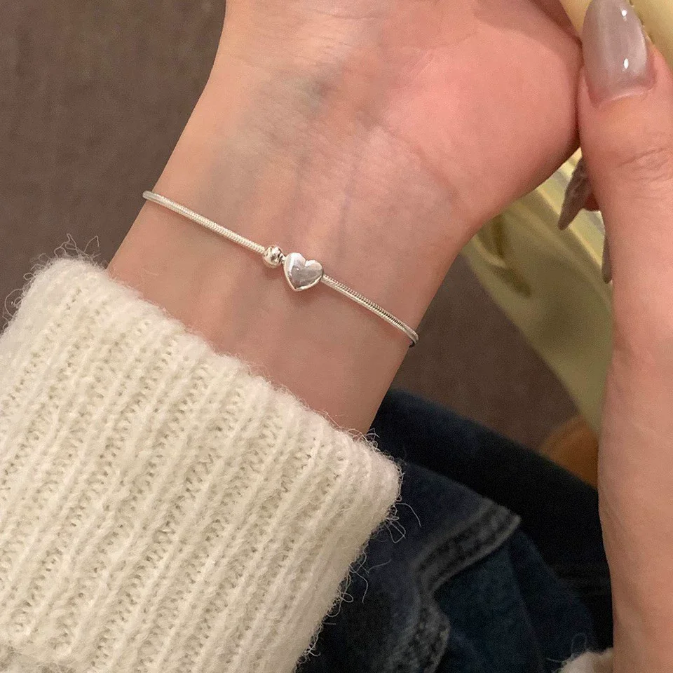 XIYANIKE Silver Color Love Heart Snake Chain Bracelet For Women Girl Summer Fashion New Jewelry Gift Party Pulseras Mujer