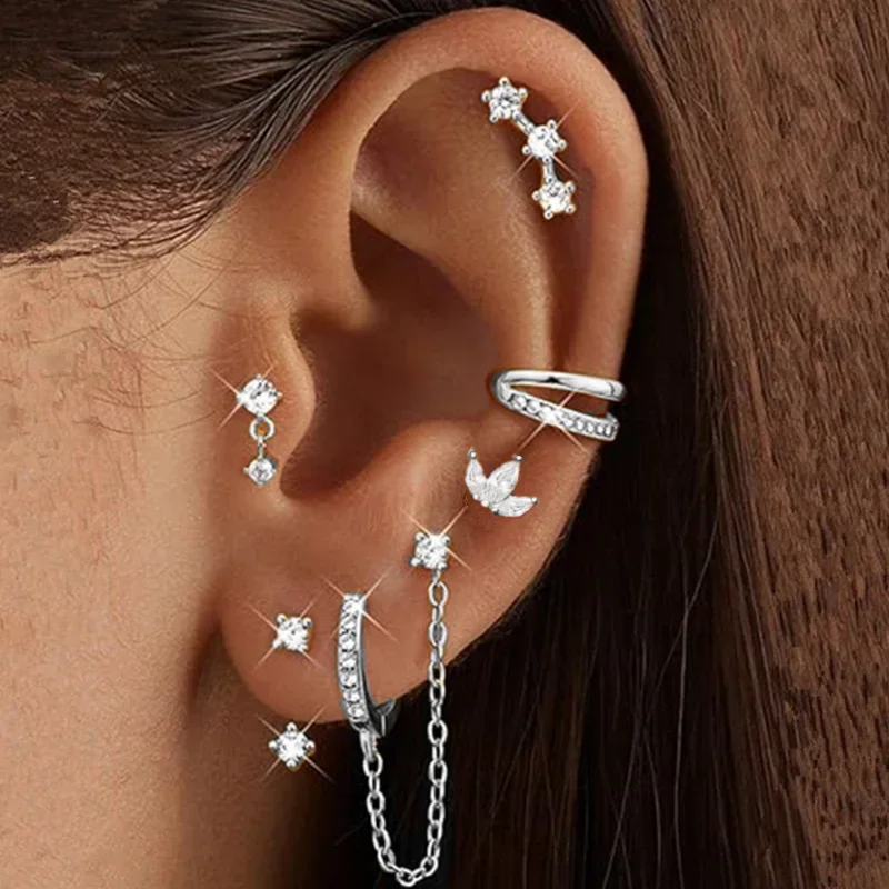 6-teiliges Blumen-Ohrhänger-Set für Damen, Stapelbare Ohrstecker mit Zirkonia, 14K Vergoldete Ohrringe für Urlaub und Party – Detail 3