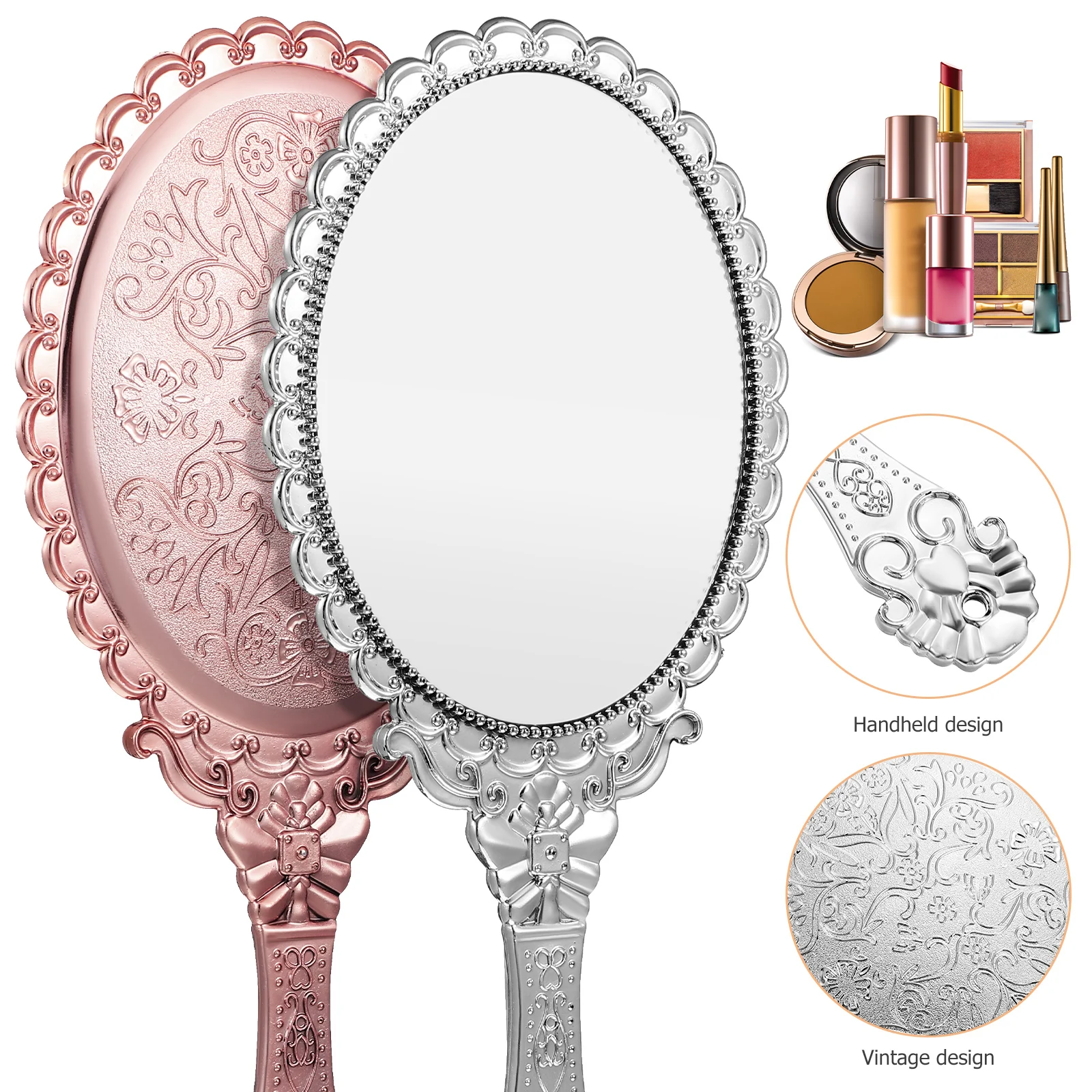 2 szt. Vintage Lusterko Ręczne Kompaktowe Lusterko do Makijażu z Wyraźnym Odbiciem Przenośne Damskie Dziewczęce Modne Akcesorium Pomysł na Prezent