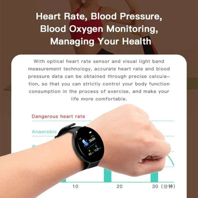 2022 New D18S  Colorful Touch Screen 3D Sport Watch Pedometer Smart Watch Fitness Heart Rate Monitor Women Clock Smartwatch