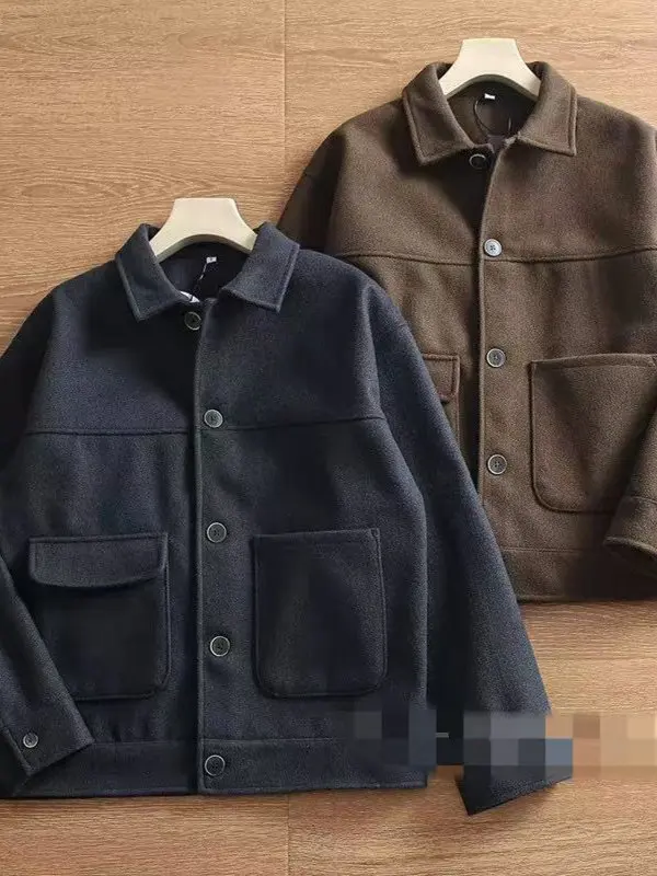 

High-End Wool Blend Men's Casual Notch Collar Jaet Windproof Spring Autumn Briti Sle Faionable Ciscape Outerwear