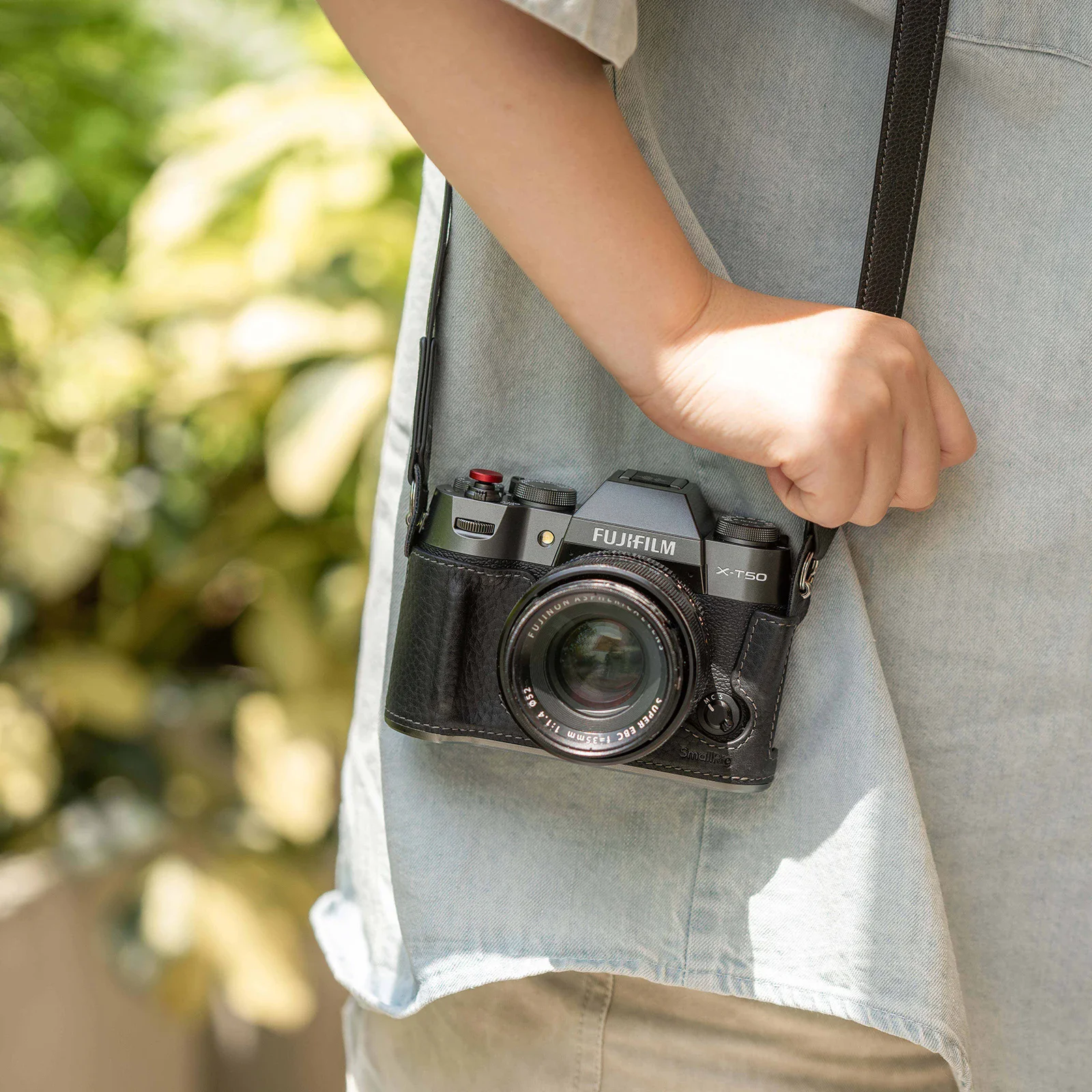SmallRig Retro Cage Wooden L-Shape Grip for FUJIFILM X-T50 Protective Cover for FUJI Soft Leather Half Case with shoulder strap