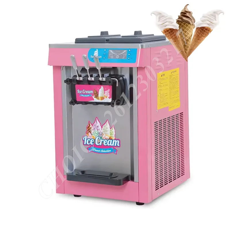 20L/H Commercial Automatic Cone Ice Cream Maker 3 Heads 3 Flavors Soft Ice Cream Machine Countertop Noiseless Making Machine