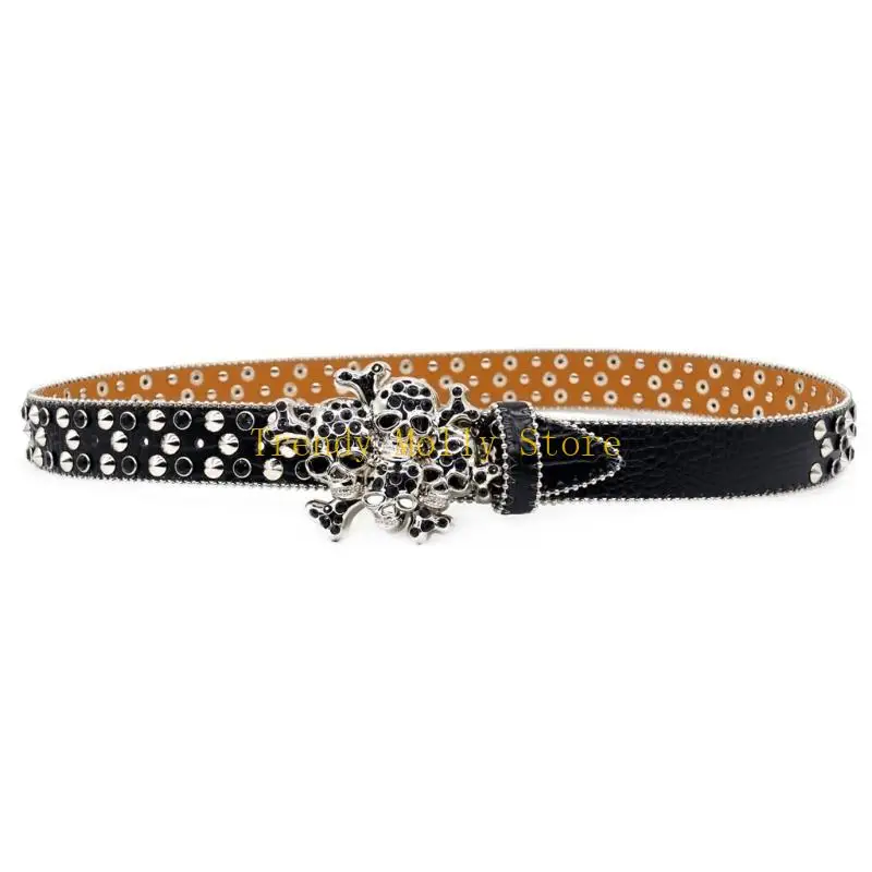 N5KB أحزمة الخصر القوطية للجينز حزام مرصع للفتيات الشرير الشارع مثير للإعجاب مرصع بالجواهر المسامير مرحلة الرقص في الشارع #4