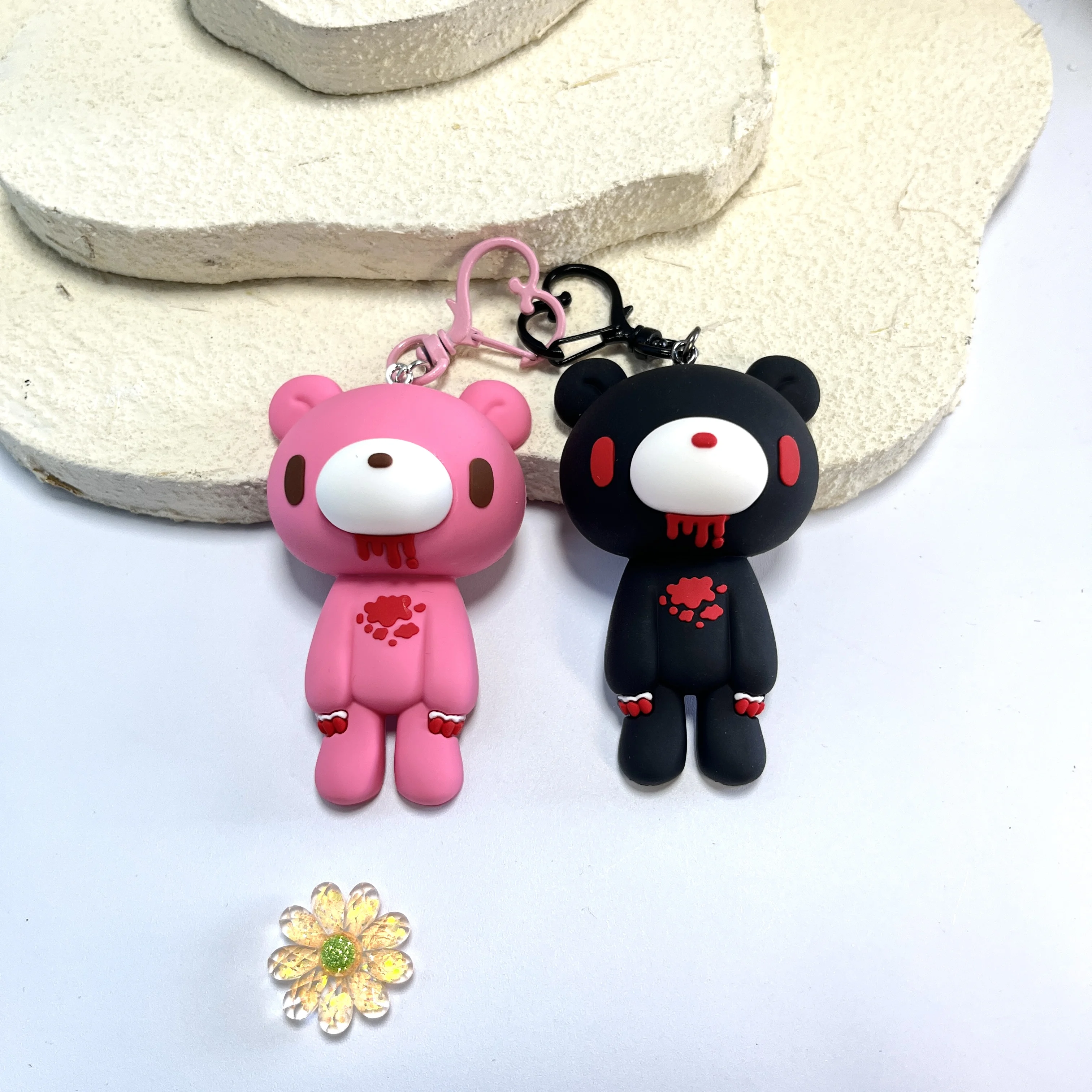 Gloomy Bear Couple Keychains–Creepy Cute Horror Teddy PVC Charms,Kawaii Goth Bag Pendant,Accessory for Fans,Birthday Gift.