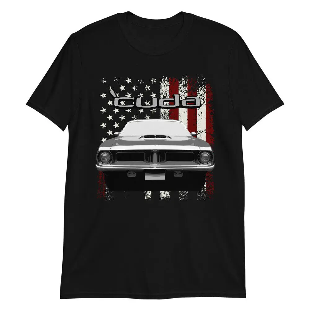 1972 Cuda Muscle Car American Flag Patriotic T-Shirt Short Sleeve Casual 100% Cotton O-Neck Summer Mens T-shirt Size S-3XL