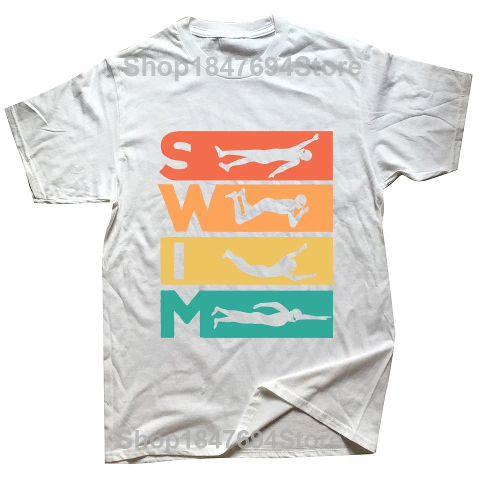 Funny Retro Vintage Swimming Gift For Swimmers T Shirts Graphic Cotton Streetwear Short Sleeve Birthday T-shirt Mens Clothing