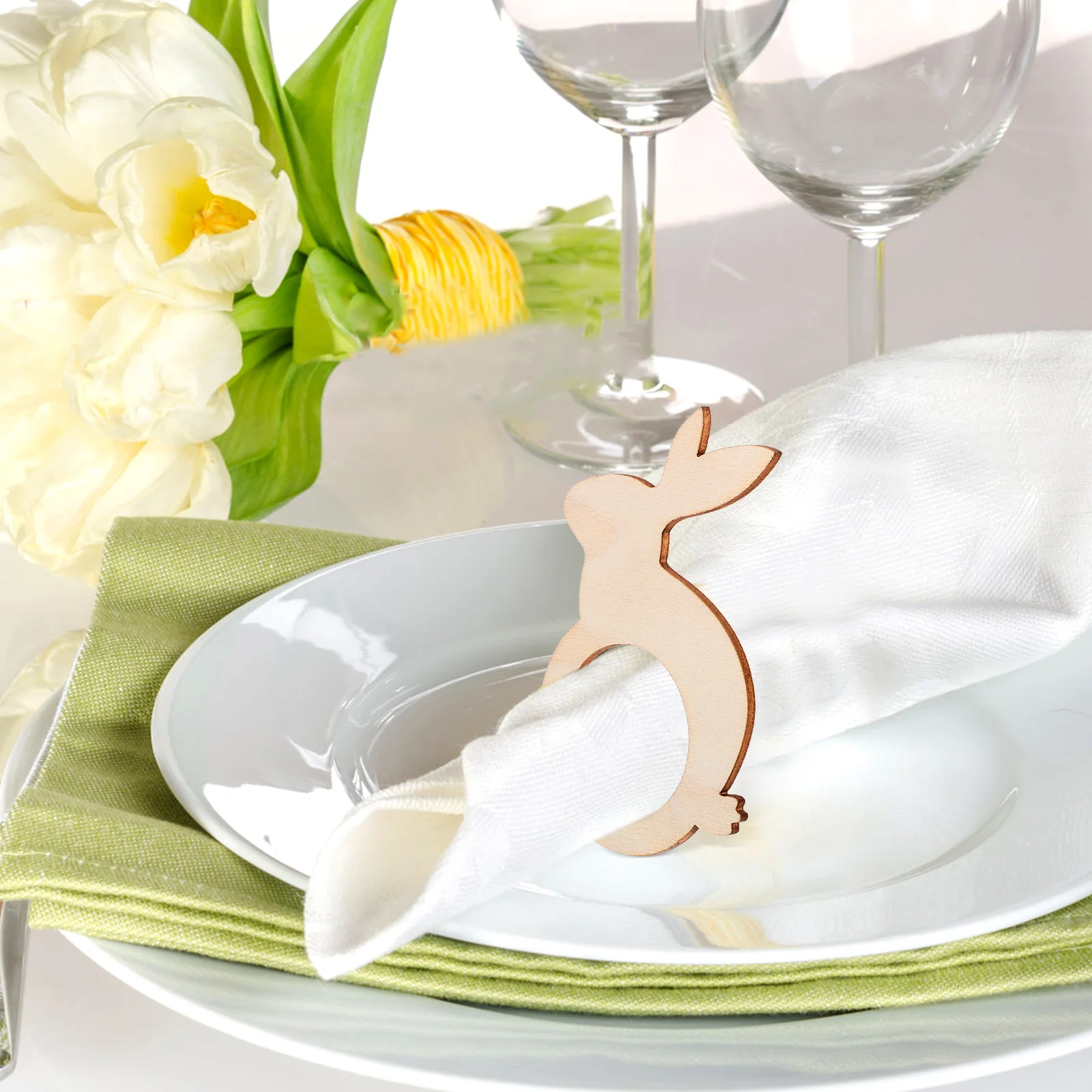 

20Pcs Easter Bunny Shaped Wooden Napkin Rings Exquisite Napkin Buckles Decorative Holder for Dining Table Party Hotel Use