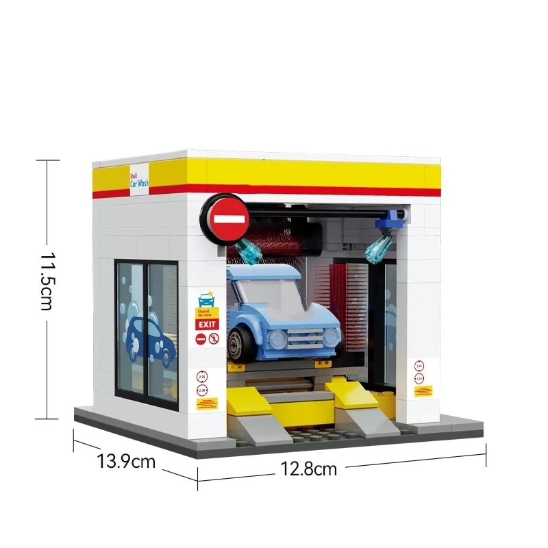 MOC Stad Retail Station Tankstation Wasstraat Serie Bouwsteen Model Supermarkt Bakstenen Speelgoed voor Kinderen DIY Geschenken