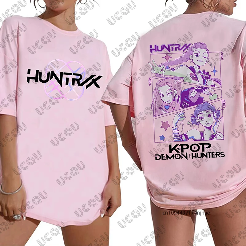 

2025 Hot Sale Summer K-Pop Demon Hunters Print T-shirt For Women Short Sleeve Fashion Harajuku Kawaii T-shirt Y2K Clothing