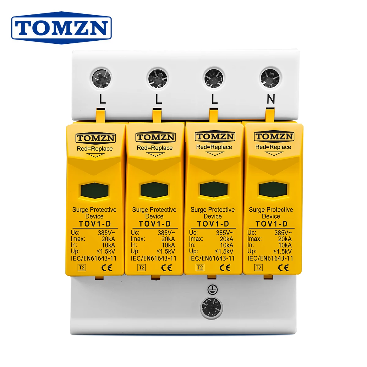 

AC SPD 3P+N 10KA~20KA TOMZN D ~385VAC House Surge Protector Protection Protective Low-voltage Arrester Device