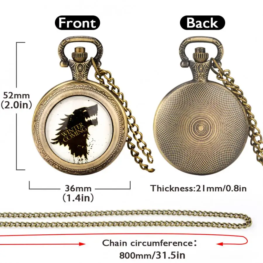 Montre de poche à Quartz de taille moyenne pour hommes et femmes, en Bronze Antique, avec dôme de loup, Cosplay, Anime, chaîne, pendentif, cadeaux