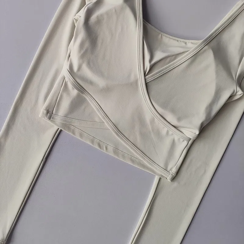 Autumn Slimming Long Sleeved Yoga Top Crossed Back with Fixed Chest Pads for Sports Running Fitness Tight Fitting Shirt image 6