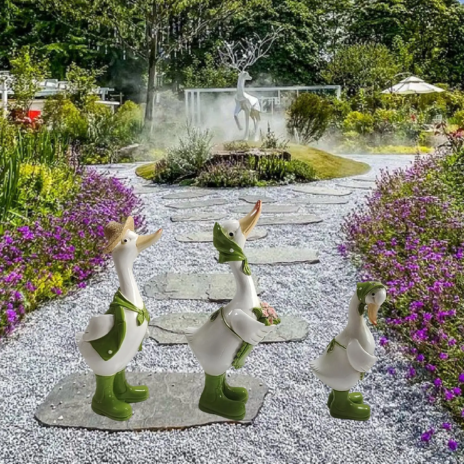 

3x Garden Duck Statues Ornaments Decoration Cute Adorable Unique Resin