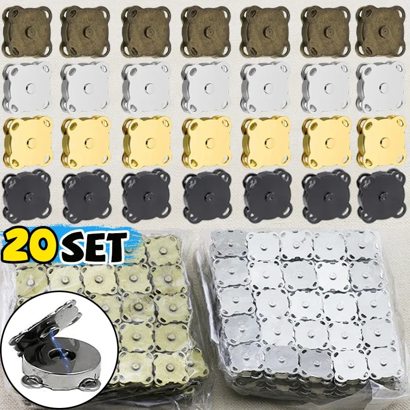 20/1Sets Magnetic Snap Button Metal Invisible Sew on Button Lock Clasps Fasteners for Purse Bags Clothes Craft DIY Accessories