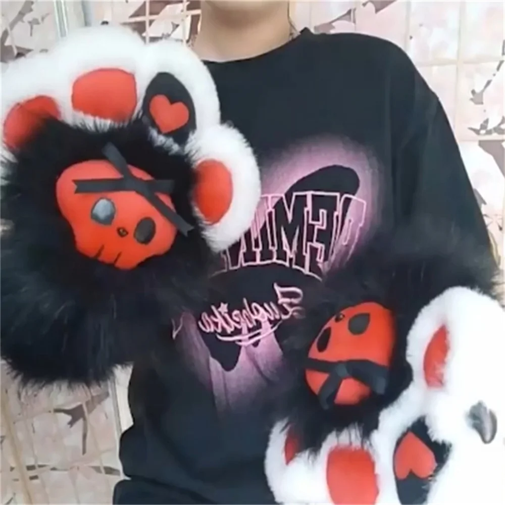 1 paio di animali pelosi guanti per zampe Fursuit Sweet Cool Cos puntelli Cute Skull Cat Nails Claws guanti Anime Lolita guanti Cosplay