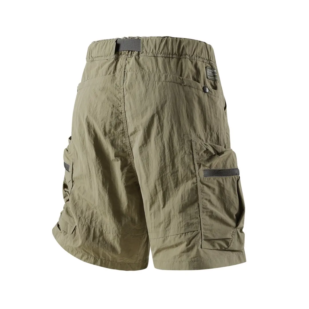 Men Quick Dry Loose Cargo Shorts Adjustable Belt Multi Zipper Mesh Pockets Summer Casual Outdoor Knee Shorts25001