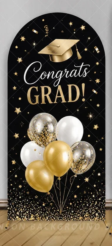 Class of 2025 Graduation Arch Backdrop Black Gold Graduate Party Decorations Congrats Grad balloon Arch Covers background