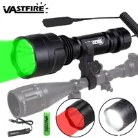 Powerful C8 Flashlight Tactical Green/Red/White Torch Hunting 1-Mode Predator Handheld Torch+Clip+Tail Switch+18650+Charger Set