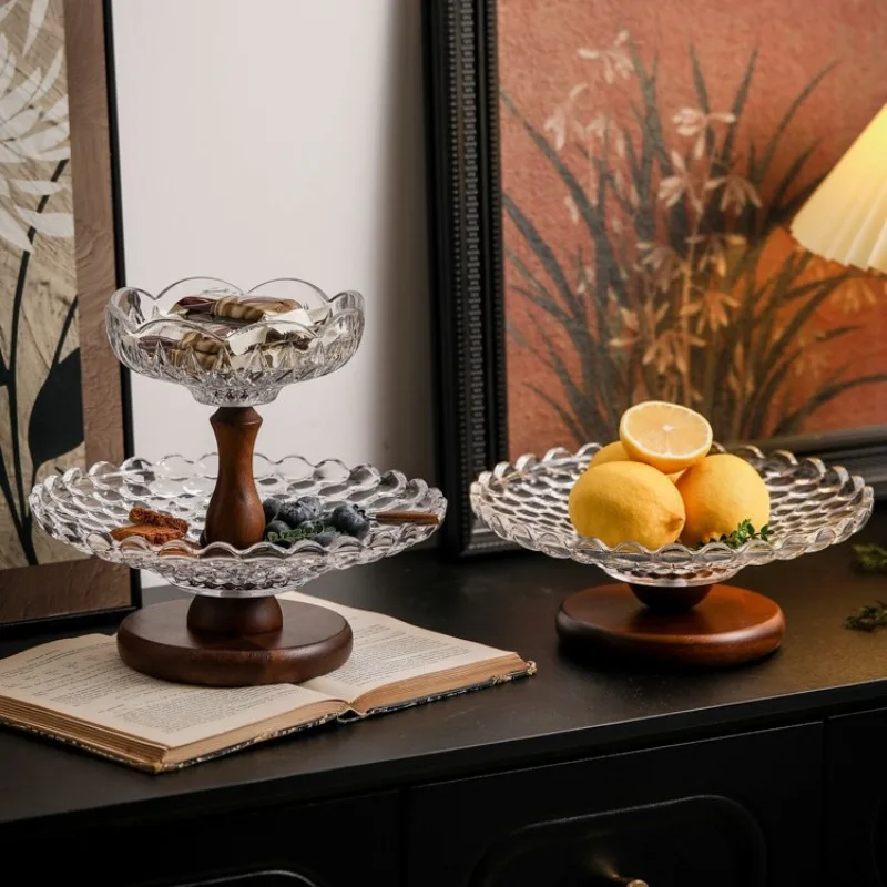 Retro Fruit Plate Living Room Household Glass Fruit Plate Candy Storage Front Desk Coffee Table Snack Tray Fruit Bowl