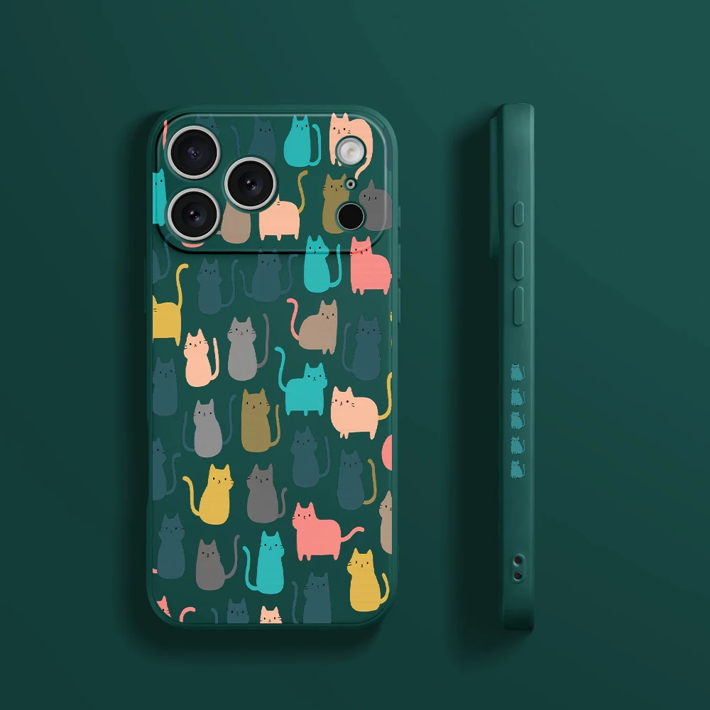 حافظة هاتف ملونة على شكل قطة لهاتف آيفون 17 ProMax 17 Air 16 15 14 13 12 11 Pro Max XS Max7 8 Plus 16e 16 Plus غطاء من البولي يوريثان