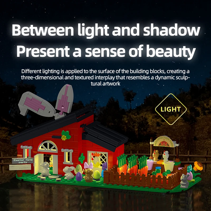 445PCS Kaninchen Bauernhof Haus Bausteine Osterhase Haus Modell Ziegel Kreative Pädagogisches Spielzeug Geschenk für Kinder Alter 6-12