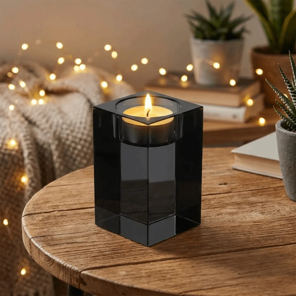 Creative Romantic Candle Holders 4/6/8/10 CM Sparkling Desktop Candlestick Resin Cubic Prism Tea Lights Holder Family Gathering