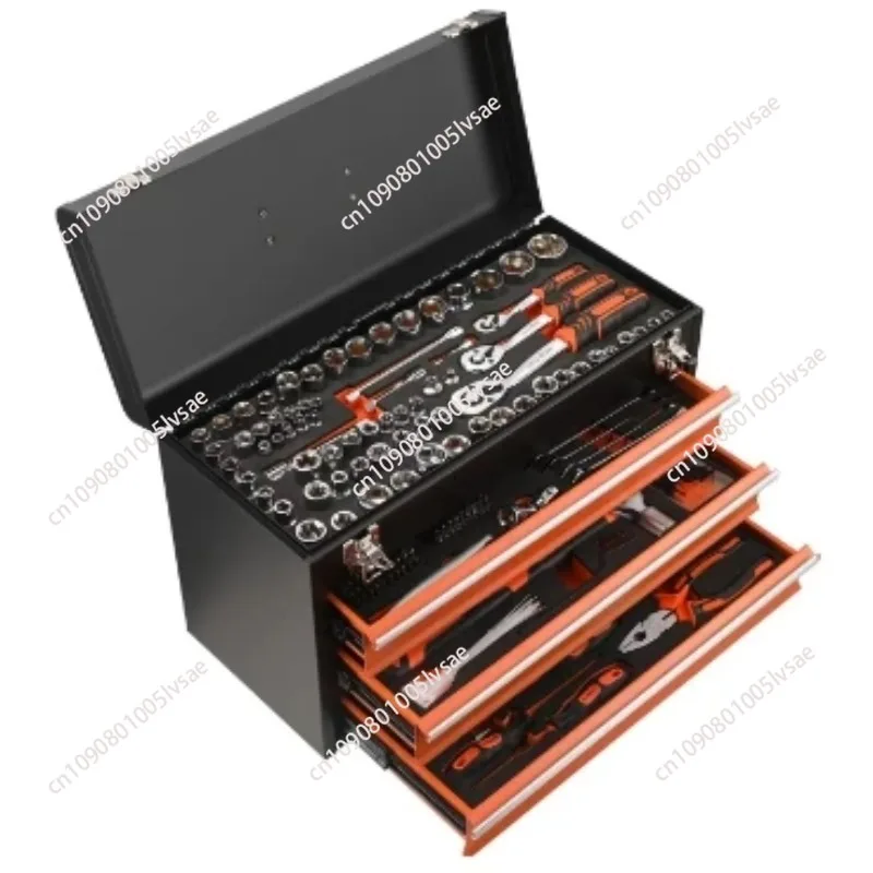 Toolbox 408 tools with Self-Locking,Storage Box with Three Drawers,Hand-held Toolbox Portable Tough/Reliable,Workshop/Domestic