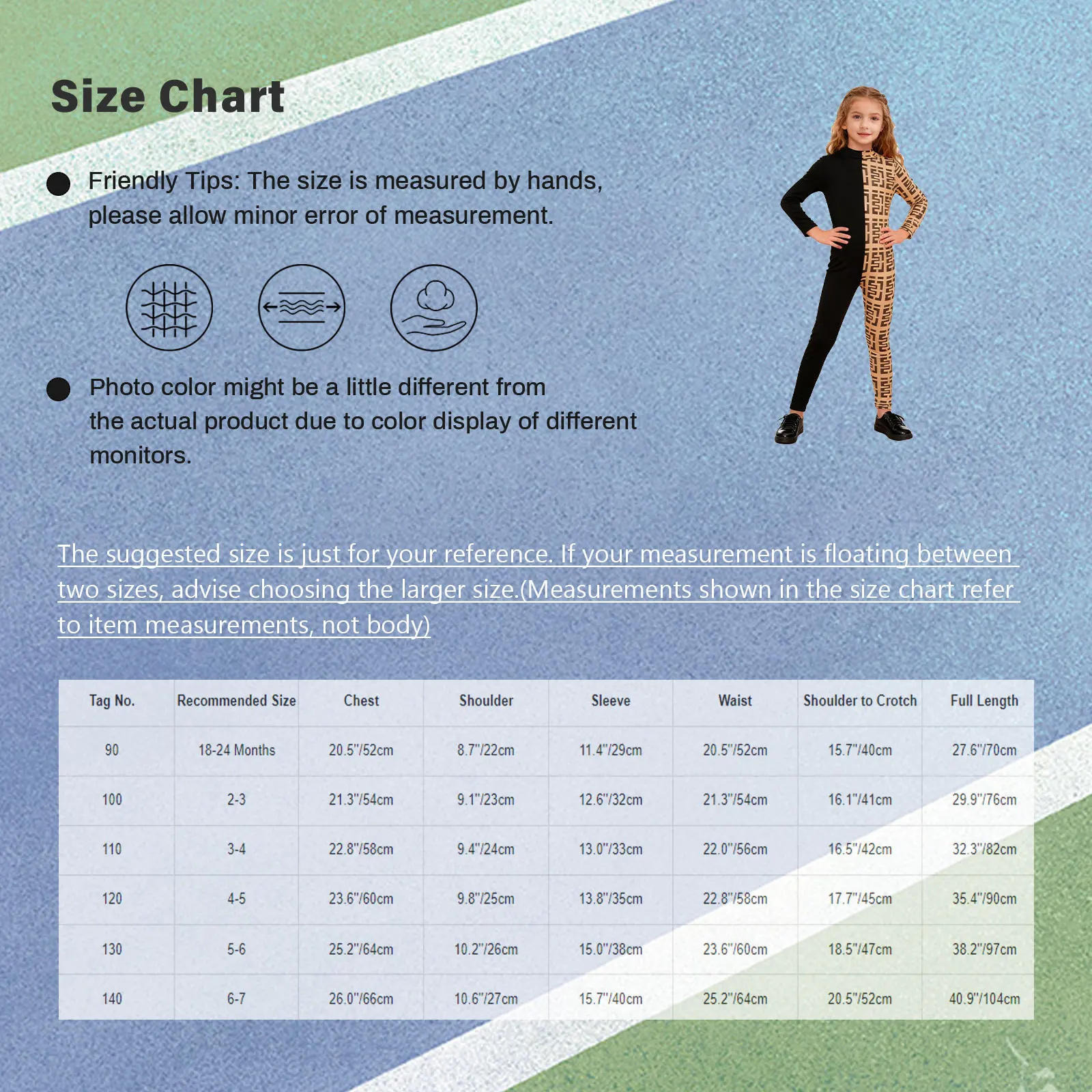 بدلة رقص للتزلج على الجليد للأطفال البنات، بدلة قفز أنيقة مطبوعة للتمرين برقبة وهمية وأكمام طويلة وسحاب بألوان متباينة #6