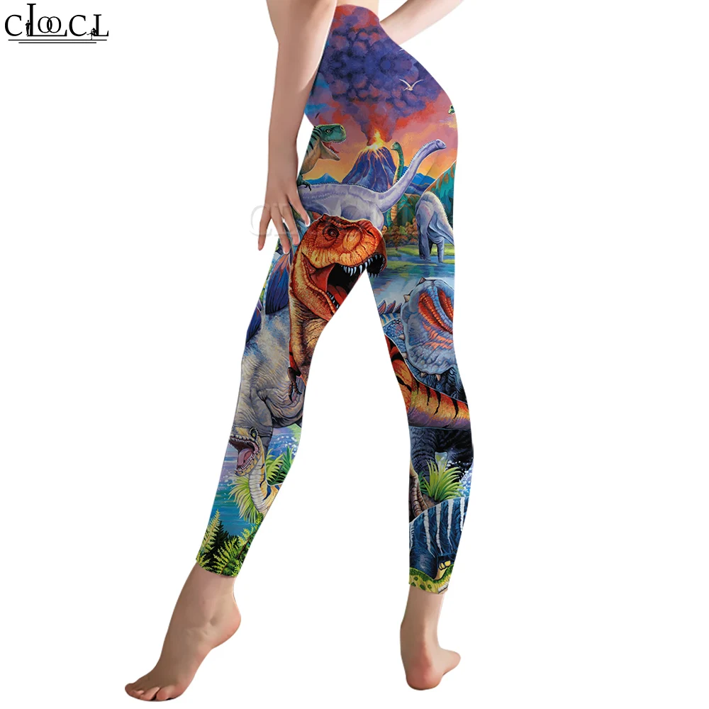 CLOOCL-mallas con estampado de dinosaurio para mujer, pantalones con estampado 3D para entrenamiento femenino, Push Up, trotar, mallas ajustadas transpirables para gimnasio