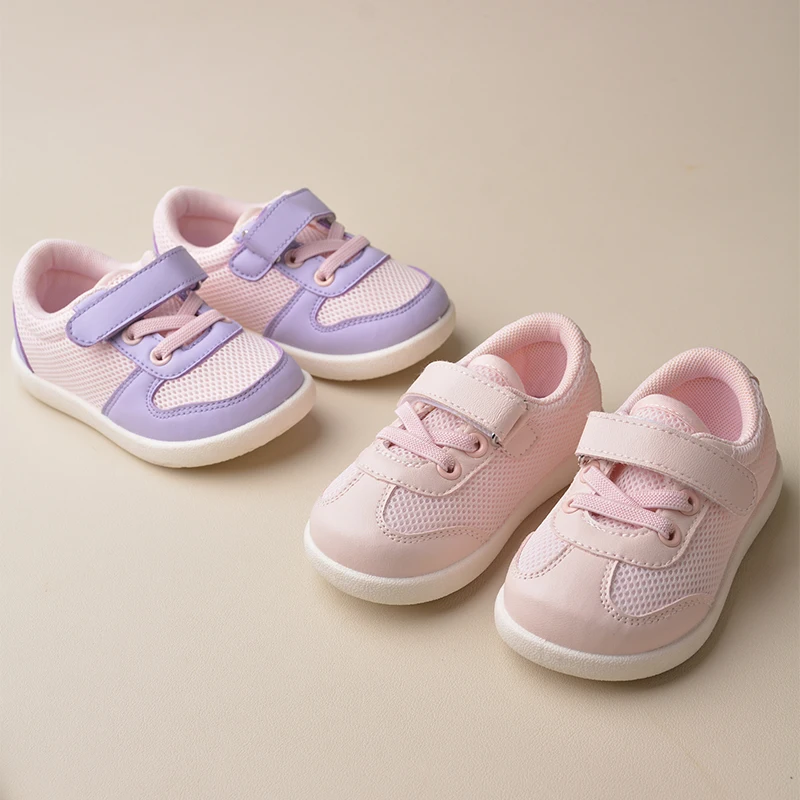 Girls Spring Fashion  Breathable Mesh Pink Purple Sneakers Cute Anti Slip Outdoor Light Weight Casual Sports Shoes EK9S48/EK9S60