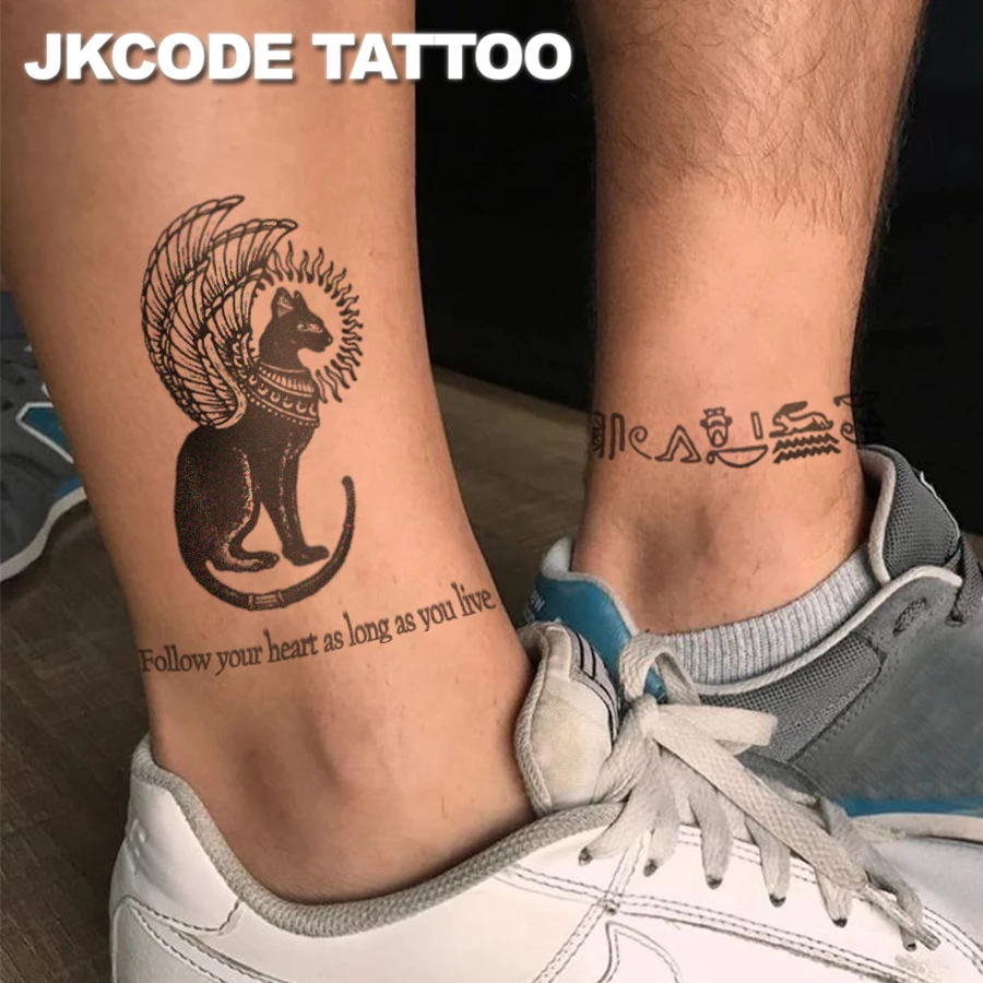 Herbal finger tattoo sticker in ancient Egyptian style CUTE Design - Hieroglyphic pattern - Best god black cat - Hieroglyphic totem with the English phrase 