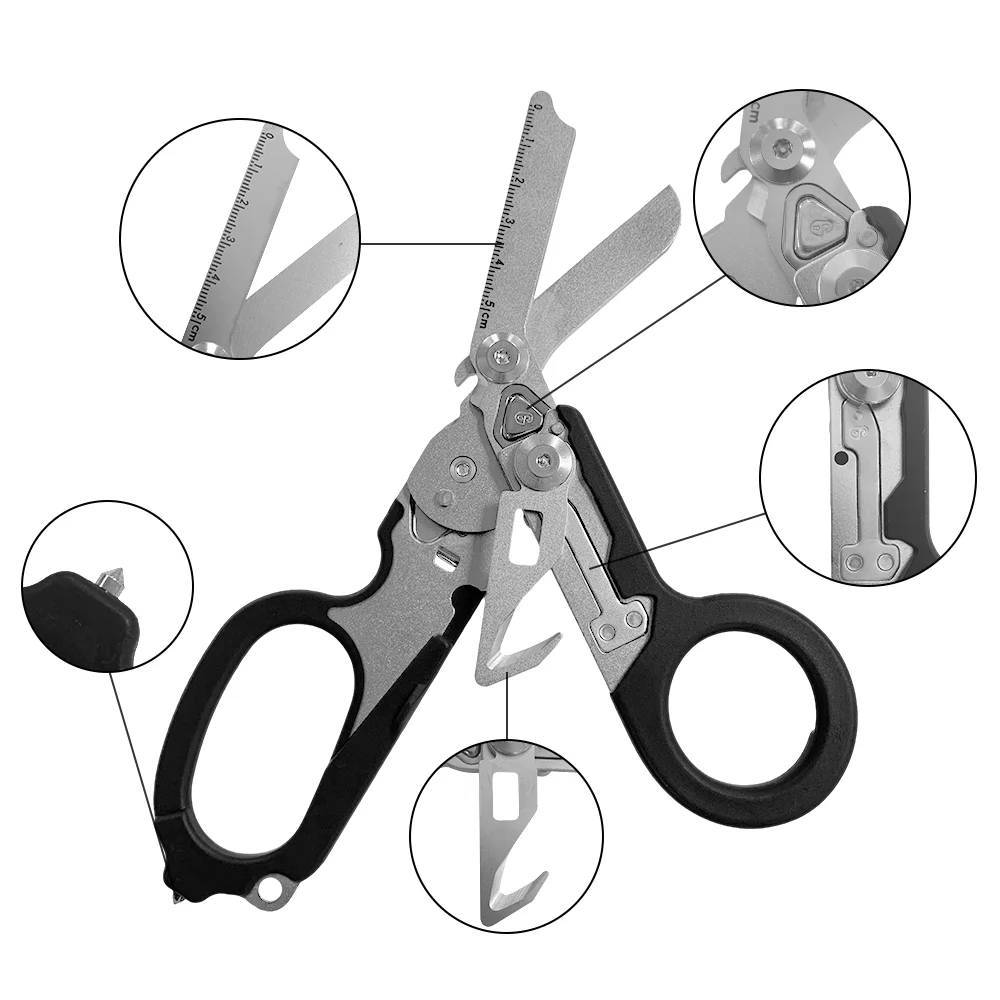 Multifunções Emergency Rescue Shears, Tactical Folding Scissors, Outdoor Survival Tool, EMS First Aid Hiking and Camping