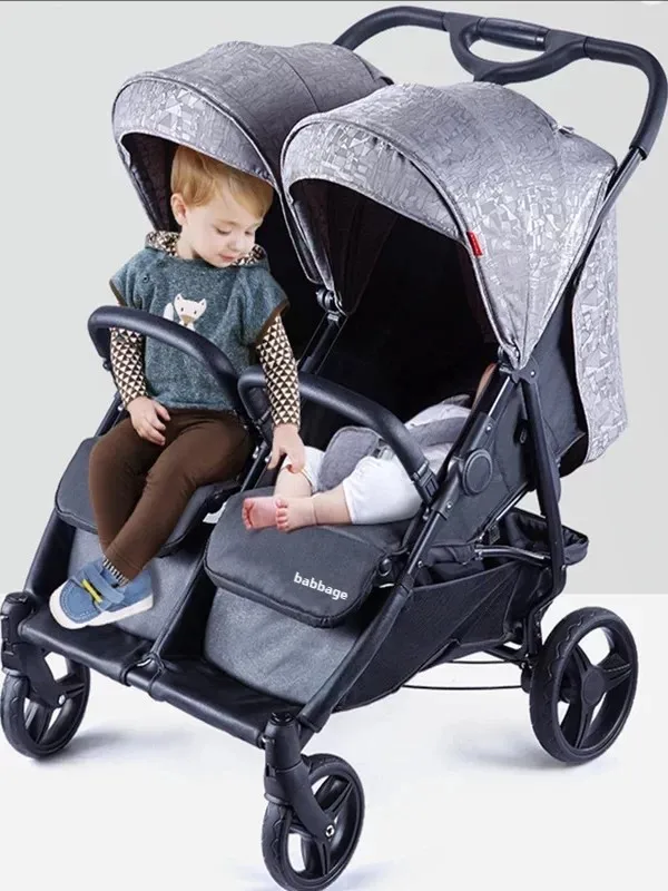 Portable Twin Baby Stroller One Step Folding Reclining Double Seat Baby Pushchair for Outdoor Travel