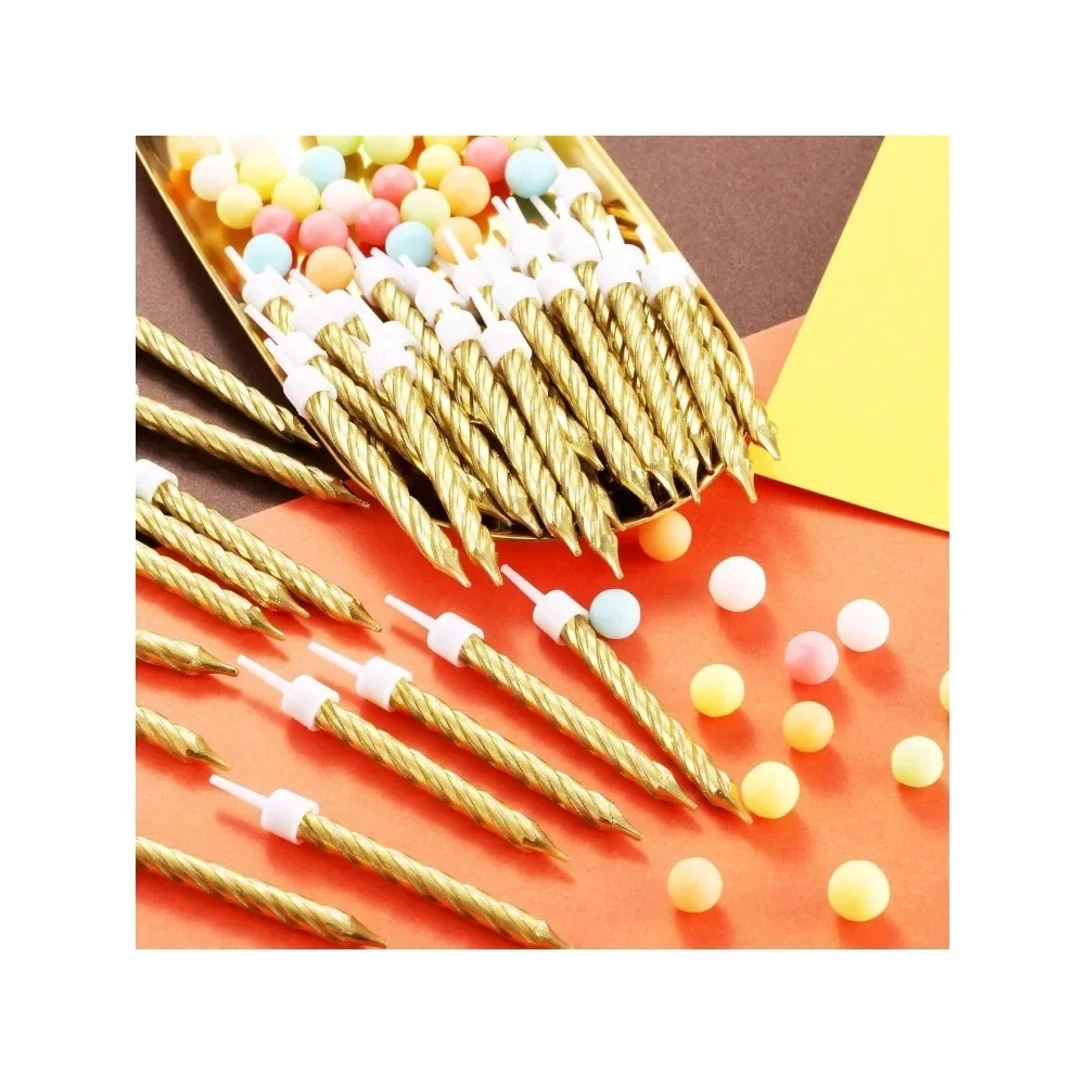 10pcs Gold Thread Spiral Birthday Candles For Party, Festival, Celebration Cake Decoration