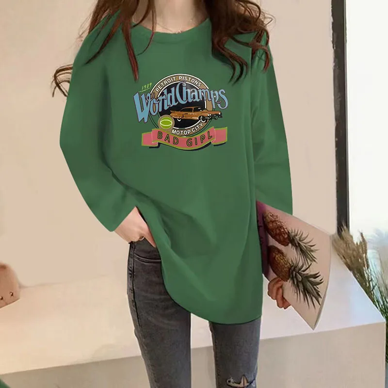 

Fashion O-Neck All-match Printed Letter T-Shirt Female Clothing 2023 Autumn New Oversized Casual Tops Korean Tee Shirt