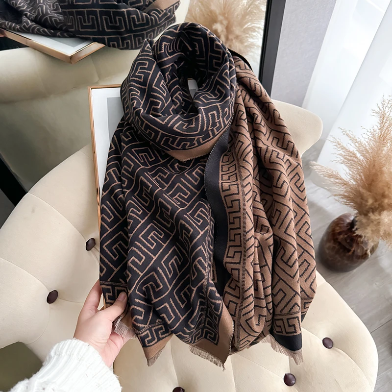 Winter Warm Cashmere Scarf for Women Luxury Pashmina Blanket Thick Shawl Wrap Neckerchief Fashion Bufanda Echarpe Poncho 2024