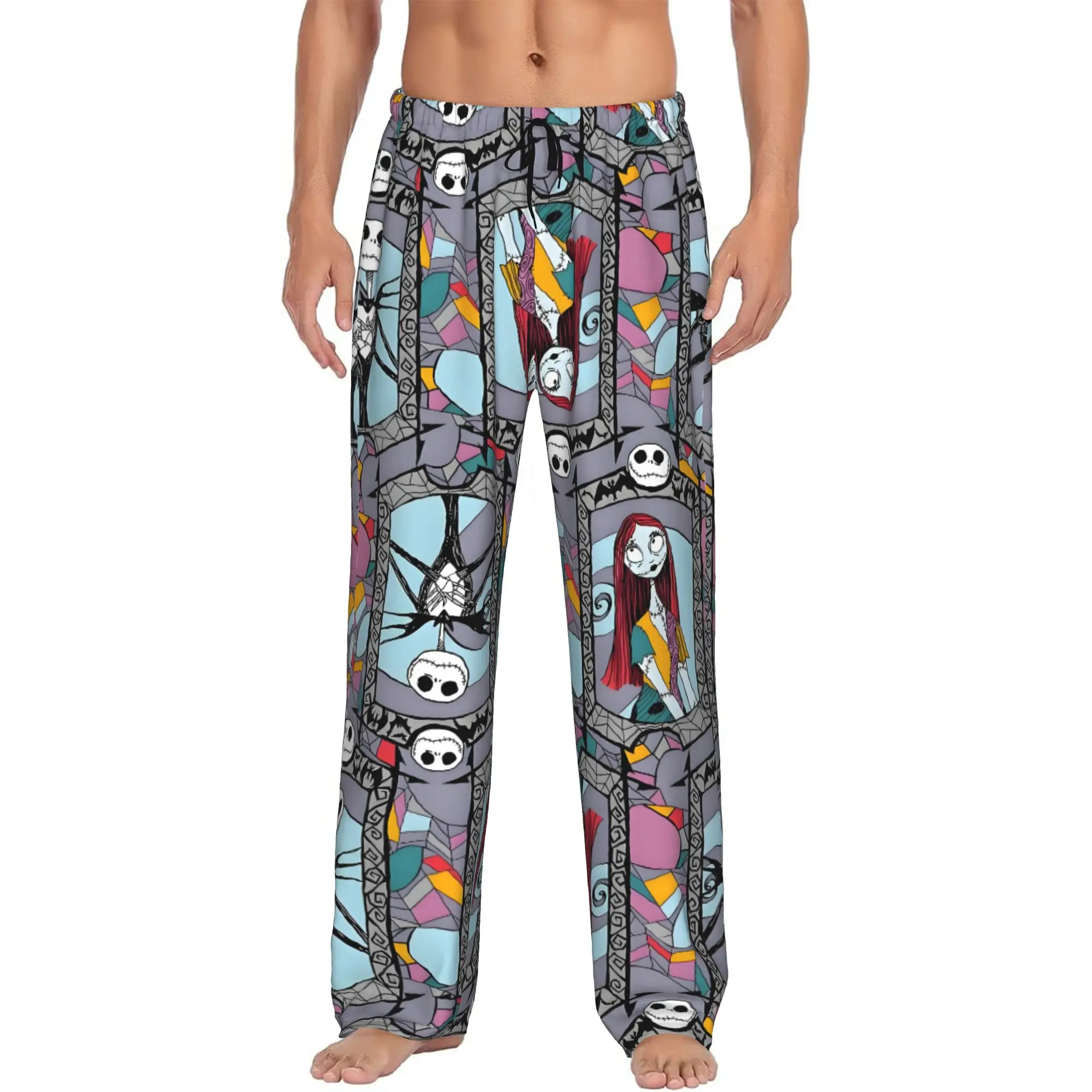 Custom Skellingtones Skull Pajama Pants Men's Halloween Cartoon Lounge Sleep Stretch Sleepwear Bottoms with Pockets