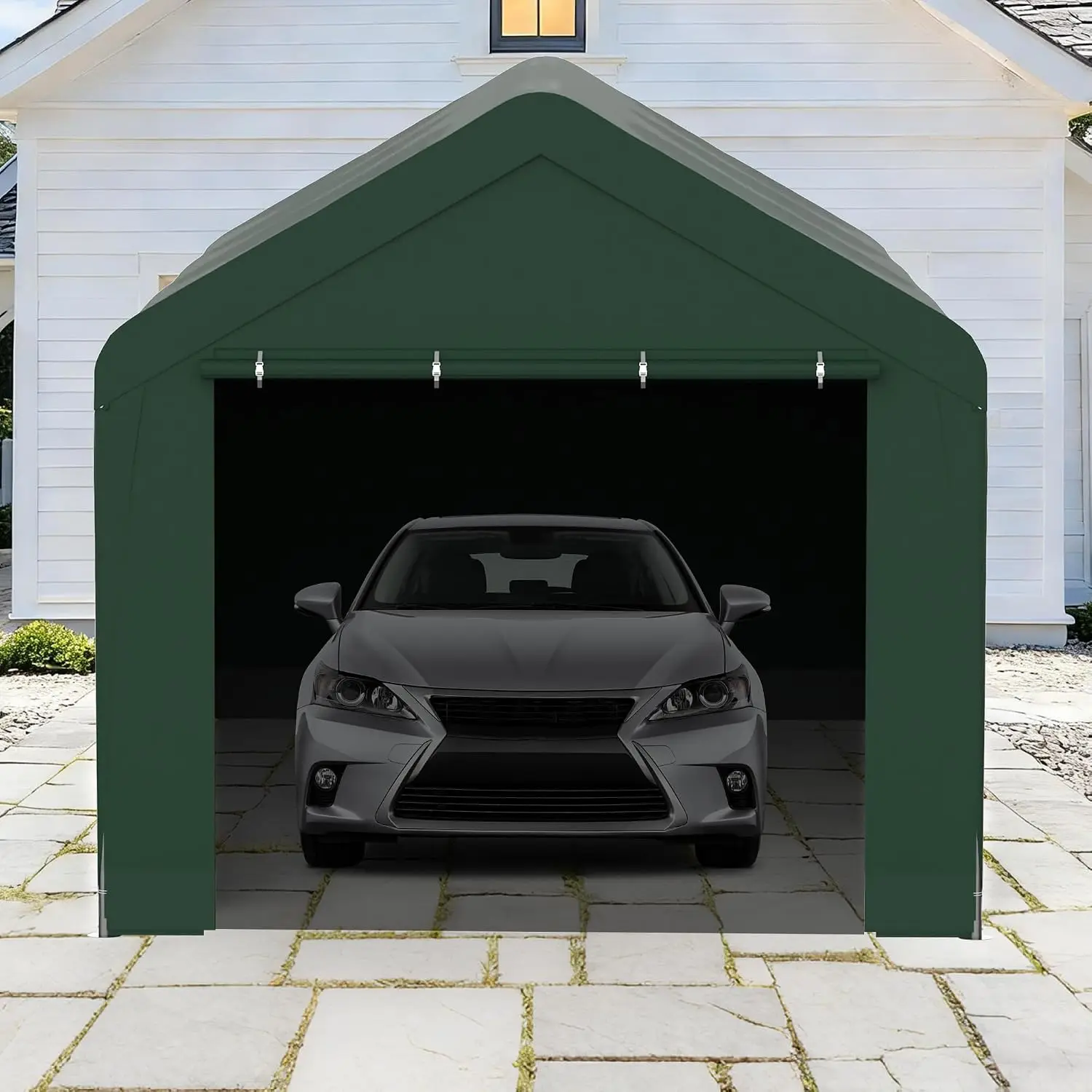 10x20ft Carport w/Sidewalls & 2 Doors, Portable Garage, 180g PE Waterproof Tarp, Steel Frame for Truck SUV Boat, Customized