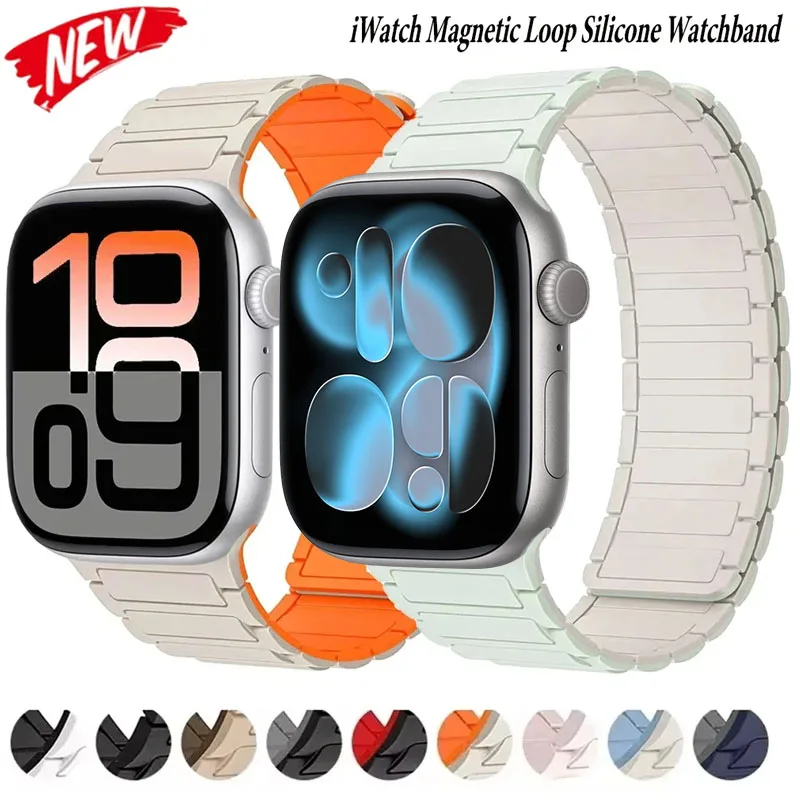 Magnetic Silicone Strap For Apple Watch Band 11 10 46mm 42mm Ultra 3 2 49mm Bracelet Band iWatch 9 8 7 6 SE 45mm 41mm 44mm 40mm
