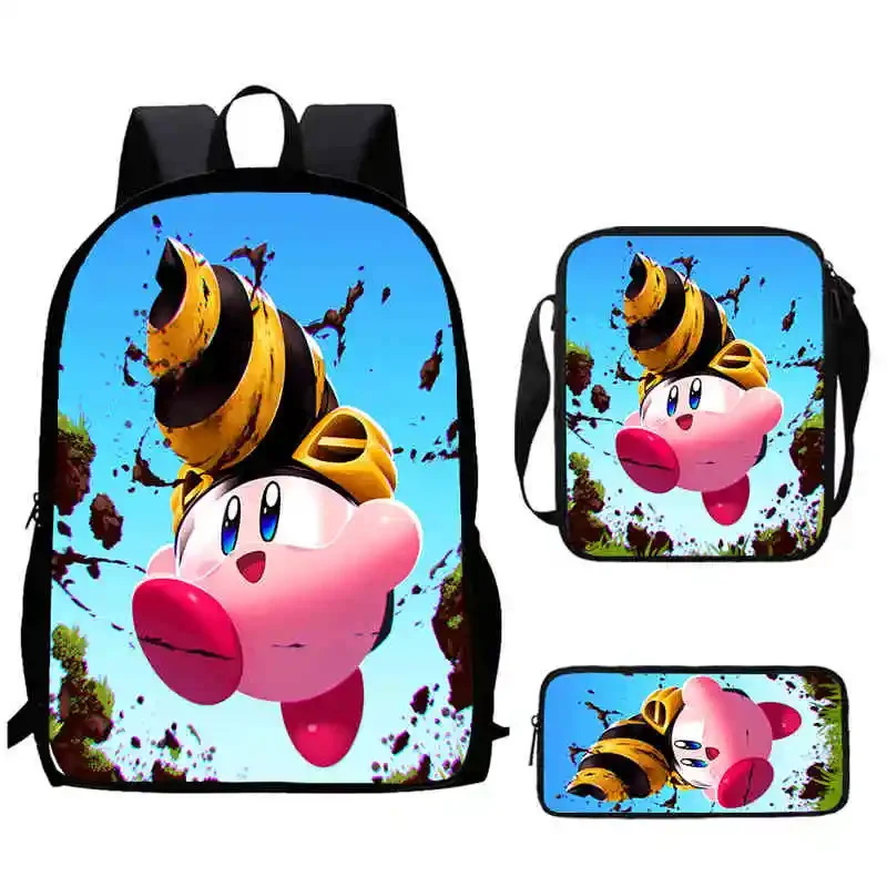 Cartoon Video Games Kir-by Child School Backpack With Shoulder Bags Pencil Bags For Kindergarten,Best Gift For Boys and Girls